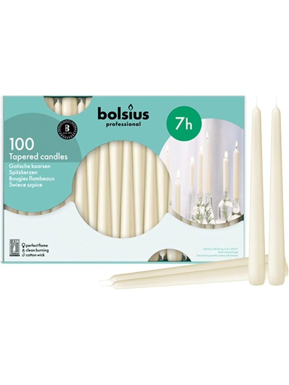Bulk Ivory Taper Candles - 10 Inch Dinner Candles, 100 Count, Smokeless